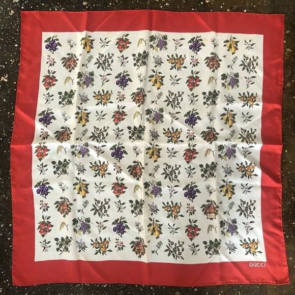 Gucci Silk Scarf Floral Vintage Red Bouquets Italy - Picture 1 of 11